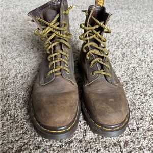 Dr. Martens Brown Leather Boots with Yellow Laces